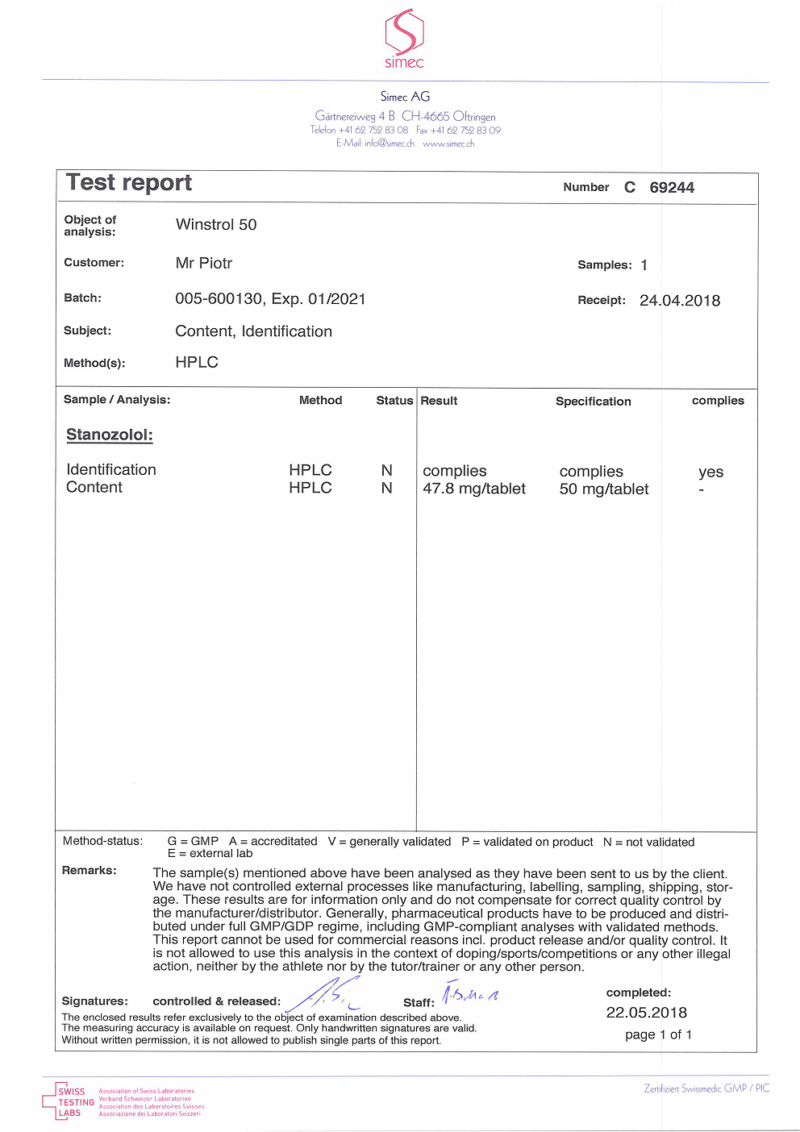 winstrol 50mg lab test